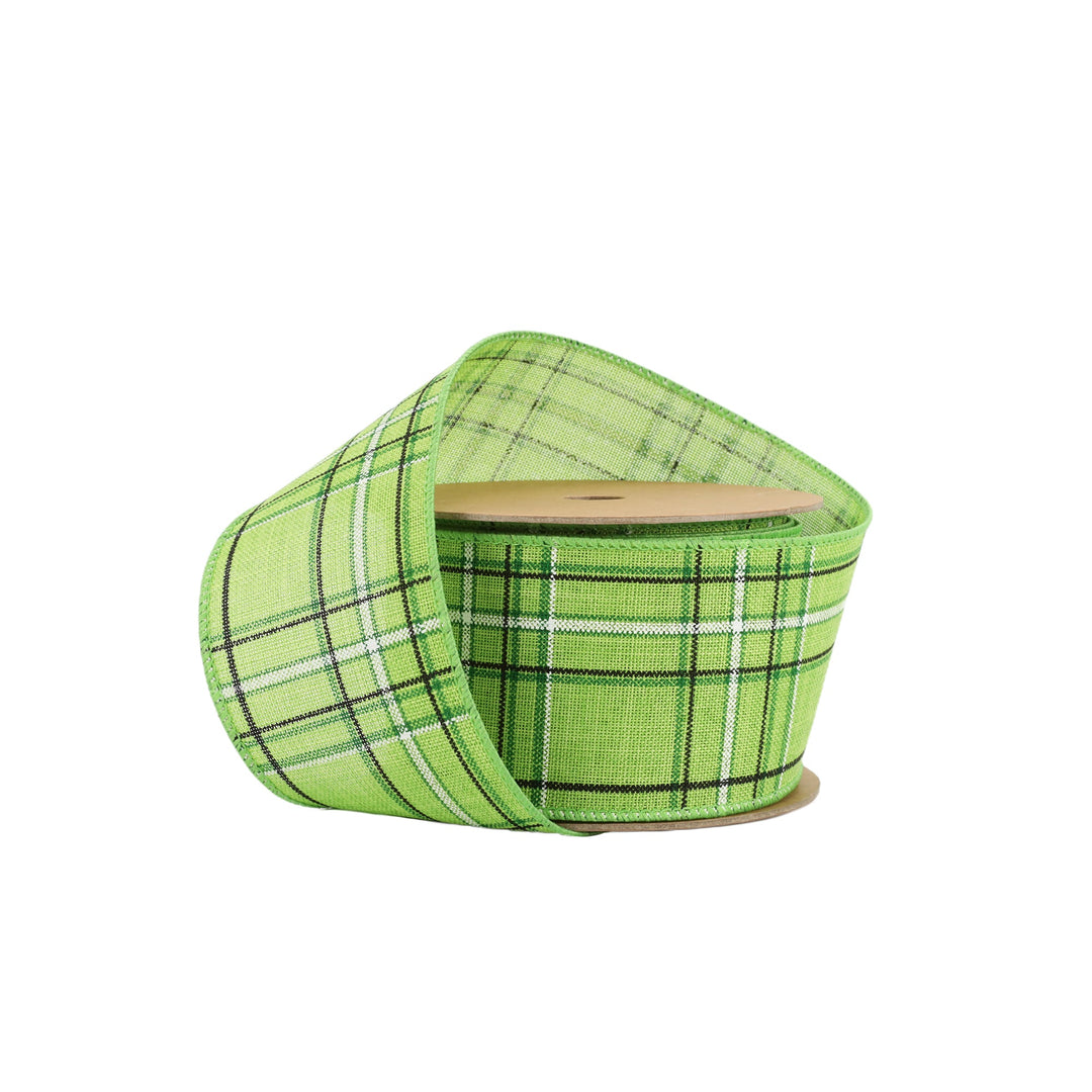 2 1/2" Wired Ribbon | Green/Spring Plaid | 10 Yard Roll