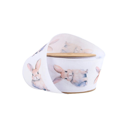 2 1/2" Wired Printed Ribbon | Bunny on White | 10 Yard Roll LaRibbons and Crafts