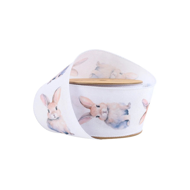 2 1/2" Wired Printed Ribbon | Bunny on White | 10 Yard Roll LaRibbons and Crafts