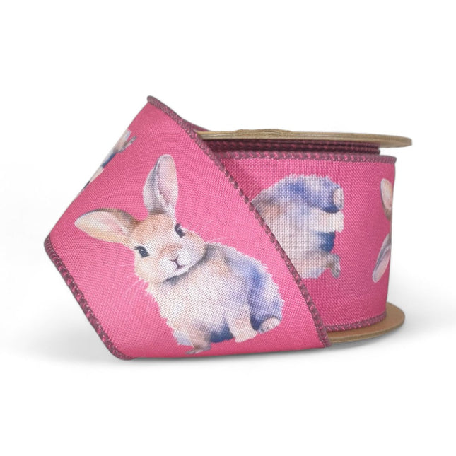 2 1/2" Wired Printed Ribbon | Bunny on Hot Pink | 10 Yard Roll LaRibbons and Crafts