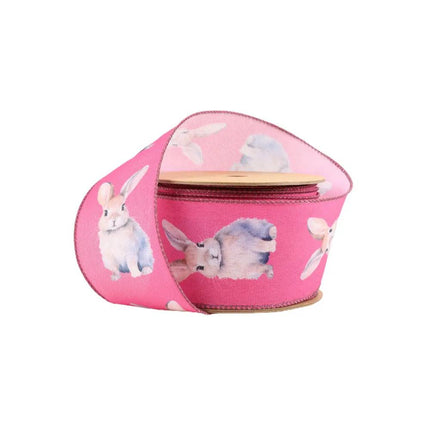 2 1/2" Wired Printed Ribbon | Bunny on Hot Pink | 10 Yard Roll LaRibbons and Crafts