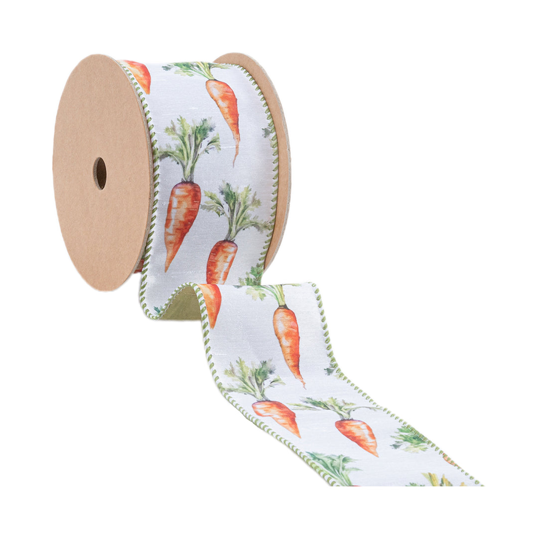 2 1/2" Wired Dupioni Ribbon | Carrots w/ Green Silk Backing | 10 Yard Roll