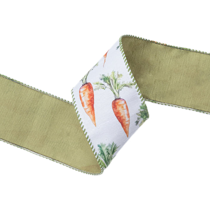 2 1/2" Wired Dupioni Ribbon | Carrots w/ Green Silk Backing | 10 Yard Roll