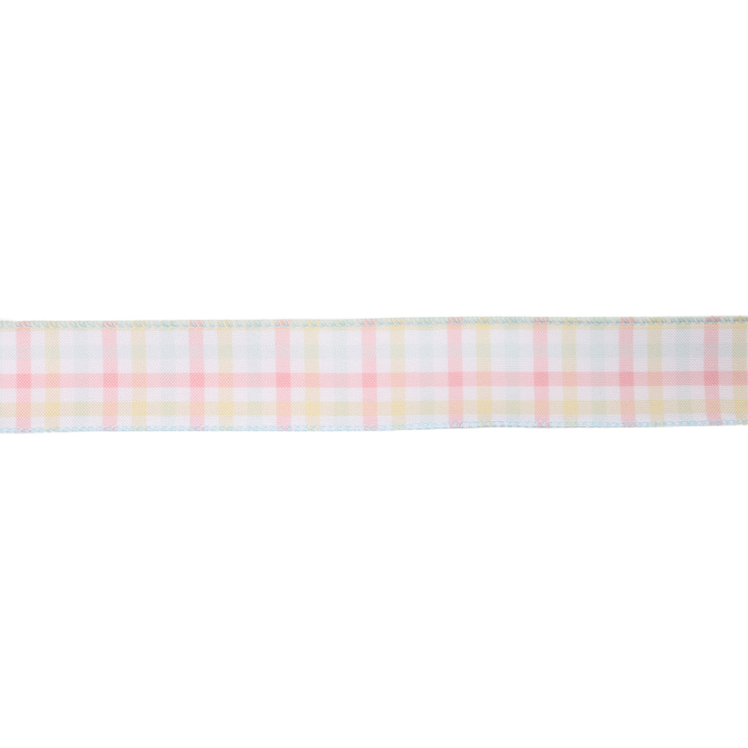 1 1/2" Wired Ribbon | White/Multi Stripe | 10 Yard Roll