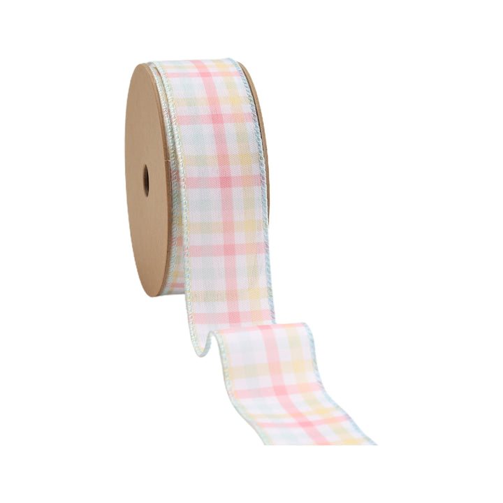 1 1/2" Wired Ribbon | White/Multi Stripe | 10 Yard Roll