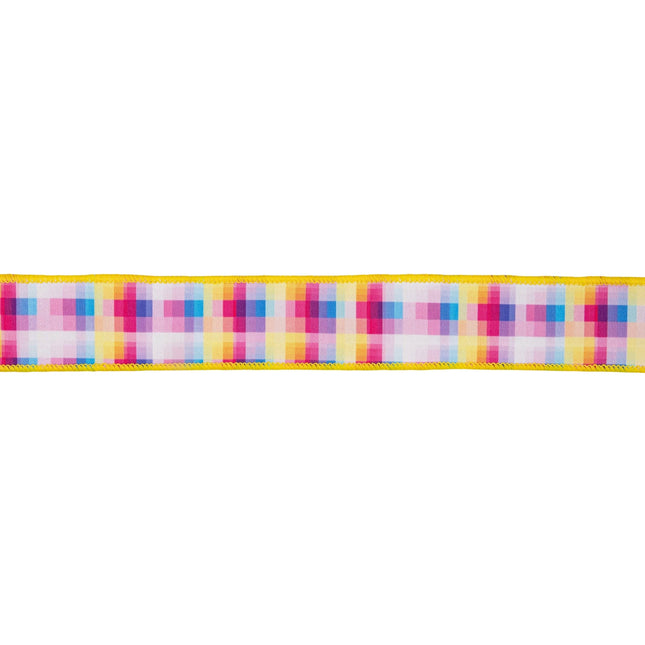 This 1 1/2" wired bright check ribbon, perfect for crafting playful bows for summer picnic baskets