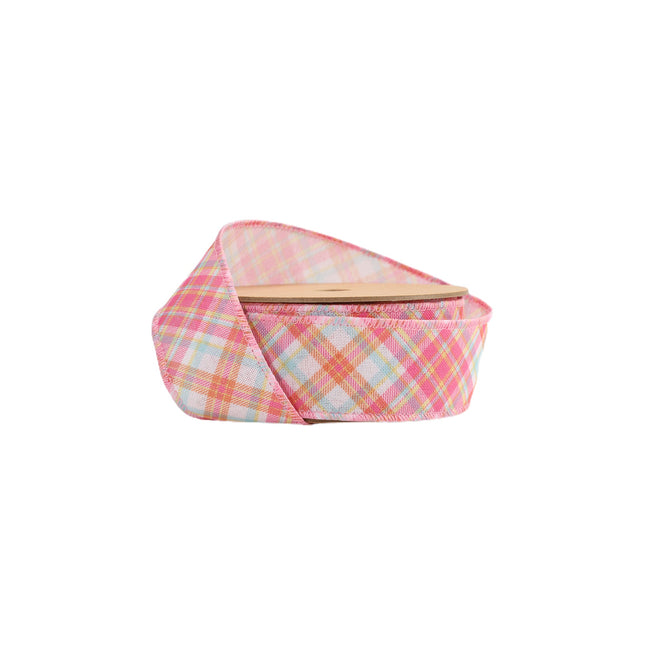 1 1/2" Wired Ribbon | Pink Bias Plaid | 10 Yard Roll LaRibbons and Crafts