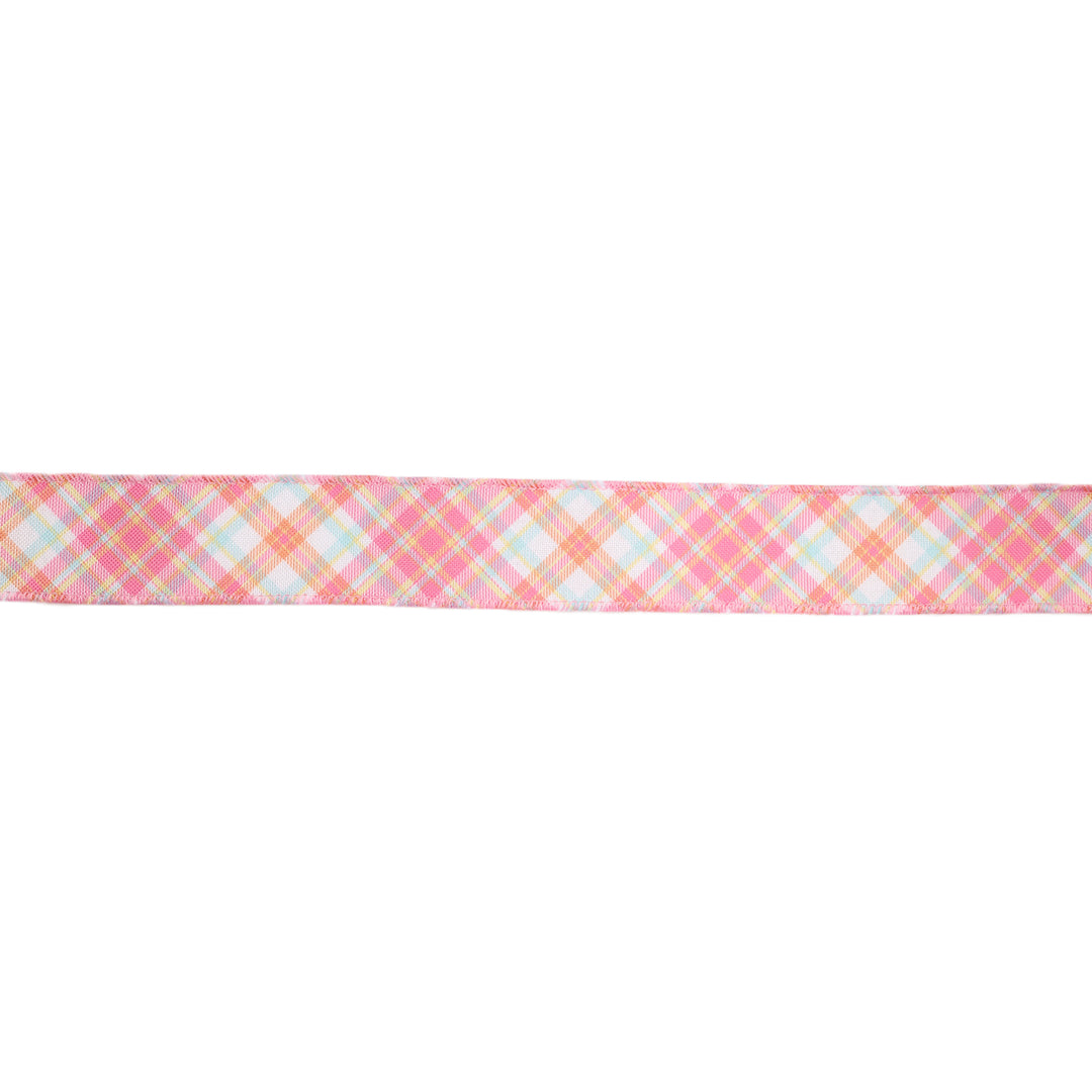 1 1/2" Wired Ribbon | Pink Bias Plaid | 10 Yard Roll