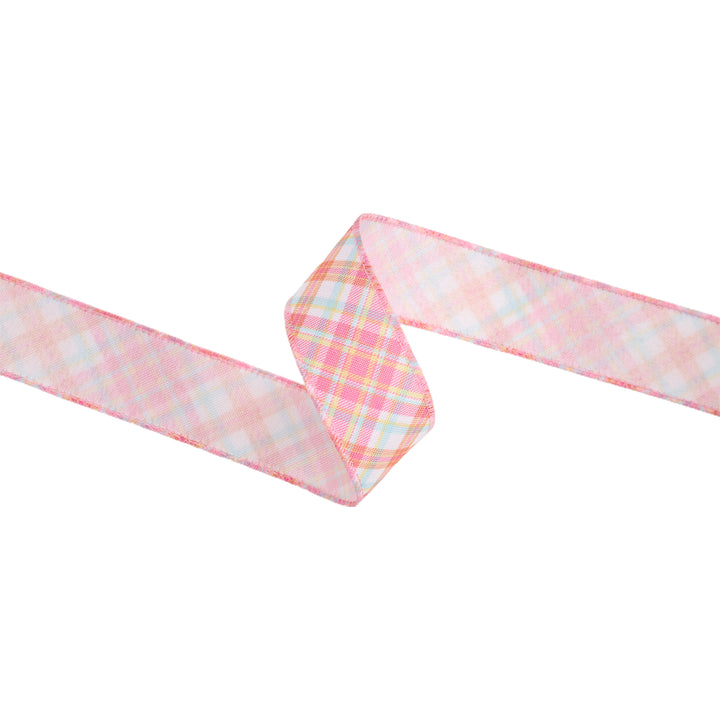 1 1/2" Wired Ribbon | Pink Bias Plaid | 10 Yard Roll