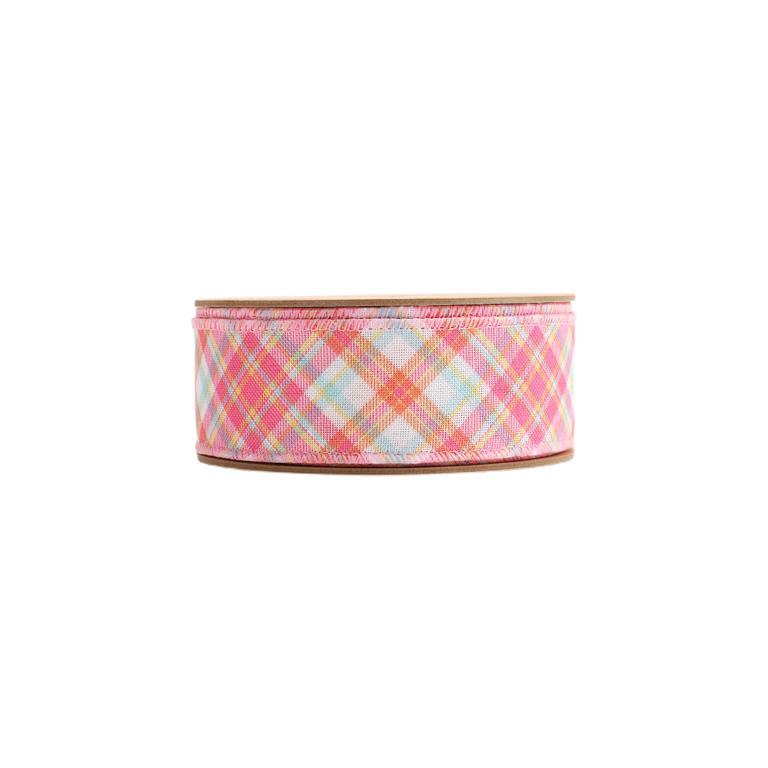 1 1/2" Wired Ribbon | Pink Bias Plaid | 10 Yard Roll