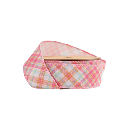 1 1/2" Wired Ribbon | Pink Bias Plaid | 10 Yard Roll LaRibbons and Crafts