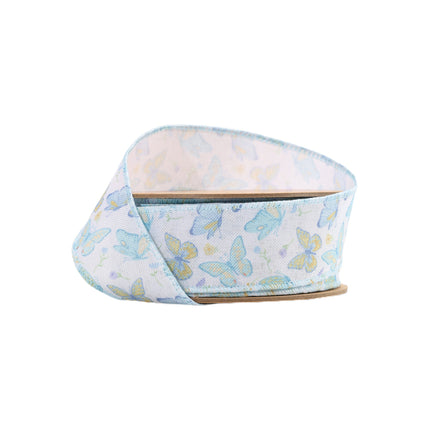1 1/2" Wired Ribbon | White/Blue Butterflies | 10 Yard Roll LaRibbons and Crafts