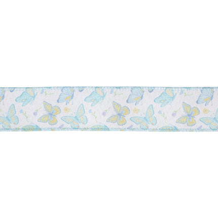 1 1/2" Wired Ribbon | White/Blue Butterflies | 10 Yard Roll LaRibbons and Crafts