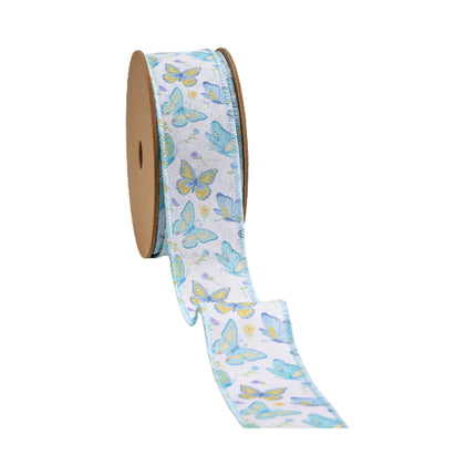 Butterfly print wired ribbon roll, great for spring gift wrapping & designs.