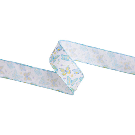Curved butterfly print ribbon, perfect for spring wreath & floral decor.