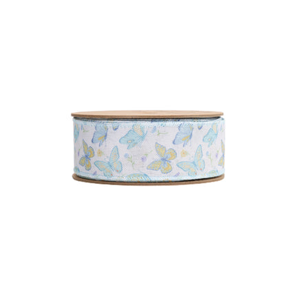 1 1/2" Wired Ribbon | White/Blue Butterflies | 10 Yard Roll LaRibbons and Crafts