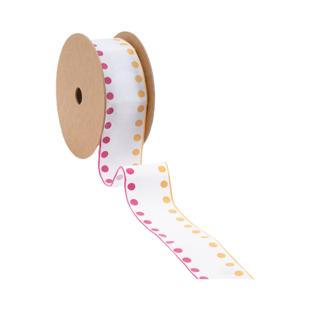 1 1/2" Wired Ribbon | Candy Dot Pink/Orange | 10 Yard Roll