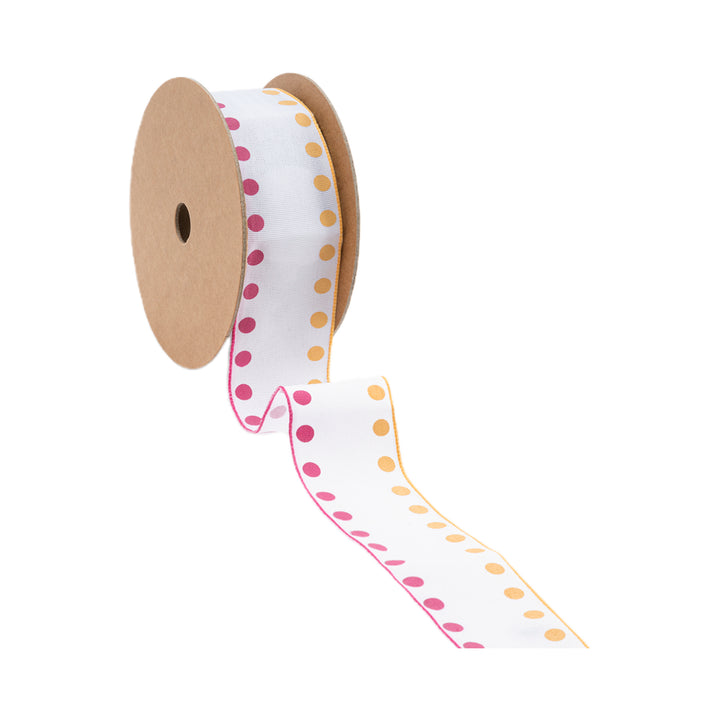 1 1/2" Wired Ribbon | Candy Dot Pink/Orange | 10 Yard Roll