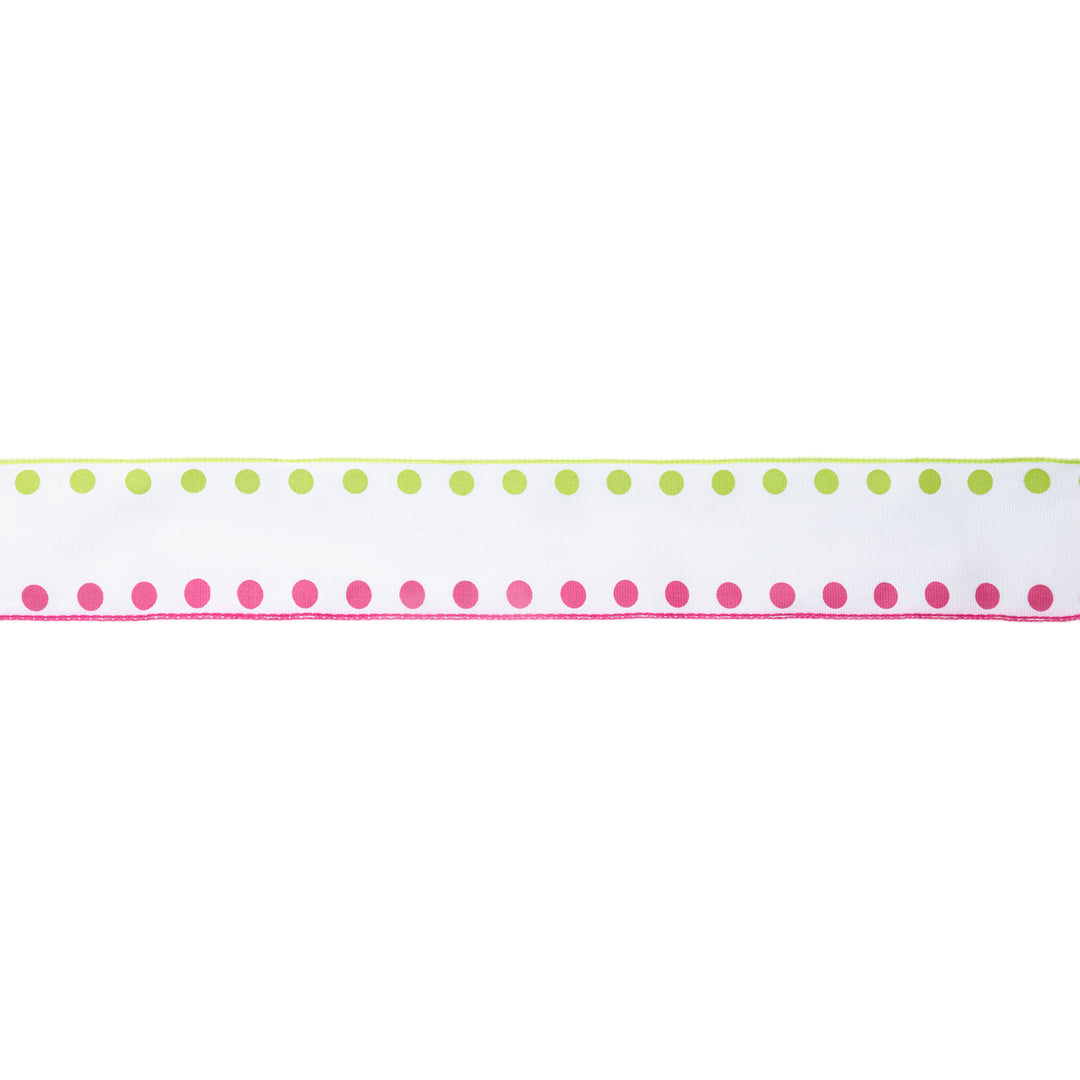 1 1/2" Wired Ribbon | Candy Dot Pink/Green | 10 Yard Roll