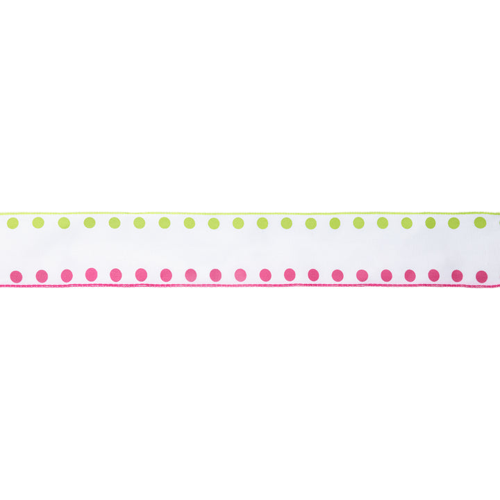 1 1/2" Wired Ribbon | Candy Dot Pink/Green | 10 Yard Roll