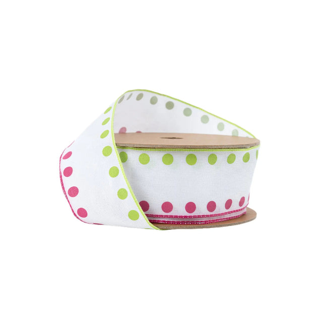 1 1/2" Wired Ribbon | Candy Dot Pink/Green | 10 Yard Roll LaRibbons and Crafts