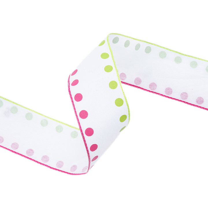 1 1/2" Wired Ribbon | Candy Dot Pink/Green | 10 Yard Roll