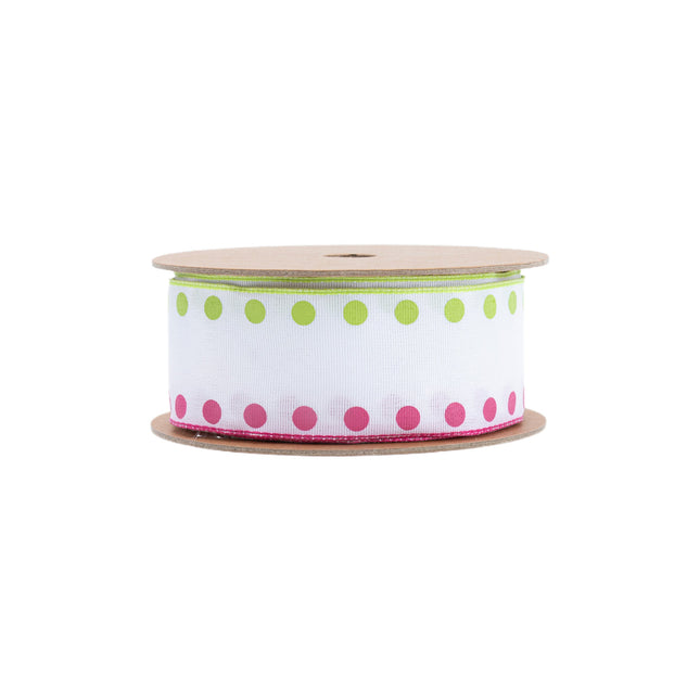 1 1/2" Wired Ribbon | Candy Dot Pink/Green | 10 Yard Roll LaRibbons and Crafts