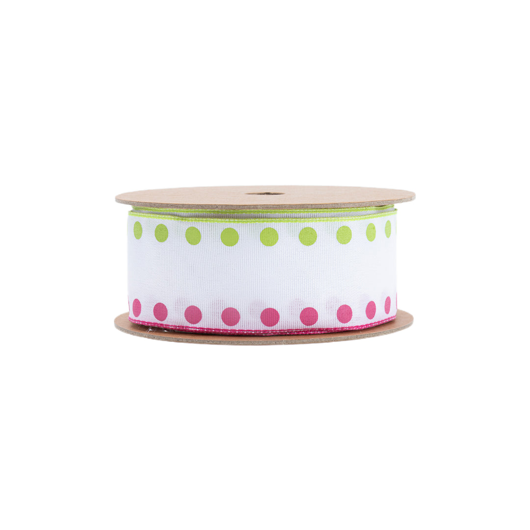 1 1/2" Wired Ribbon | Candy Dot Pink/Green | 10 Yard Roll