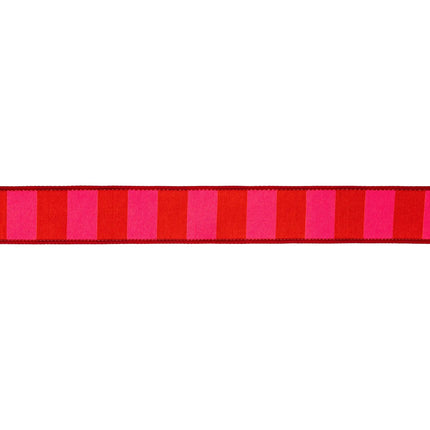 1.5" Wired Dupioni Ribbon: red/pink wide stripes—ideal for decor crafts.
