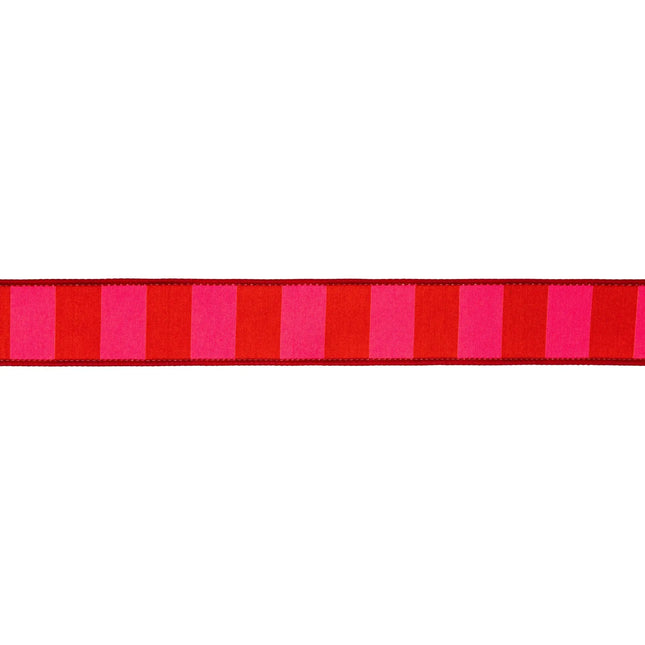 1 1/2" Wired Dupioni Ribbon | Red/Pink Wide Horizontal Stripe | 10 Yard Roll - LaRibbons and Crafts