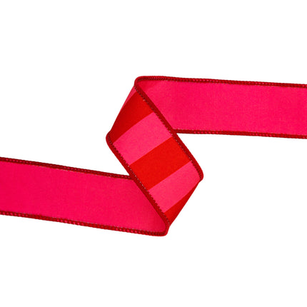 Full spool 1.5" Wired Dupioni Ribbon: red/pink stripes—wired for festive decor.