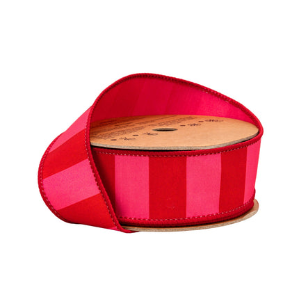 1.5" Wired Dupioni Ribbon (red/pink wide stripes) spool—for Valentine gift wrapping.