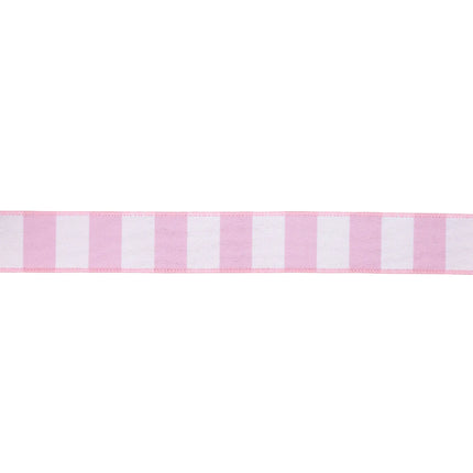 Light pink horizontal stripe 1 1/2" wired ribbon with pink backing, perfect for gift wrapping.