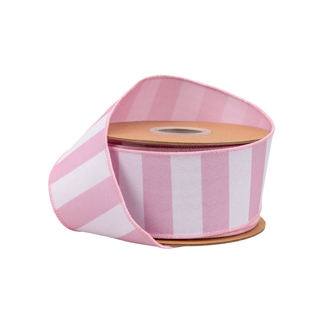 This 2 1/2" Wired Ribbon (Light Pink Horizontal Stripe) — ideal for craft projects.