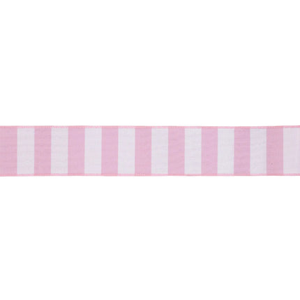 This light pink horizontal stripe 2 1/2" wired ribbon has a smooth, sturdy texture, perfect for crafting delicate bows.
