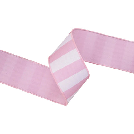 This vibrant light pink horizontal stripe 2 1/2" wired ribbon offers a fresh, playful finish to spring decor.