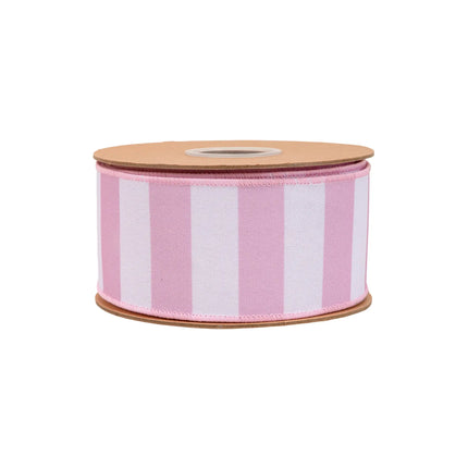 This lightweight 2 1/2" Wired Ribbon with a light pink horizontal stripe,for bridal shower accents.