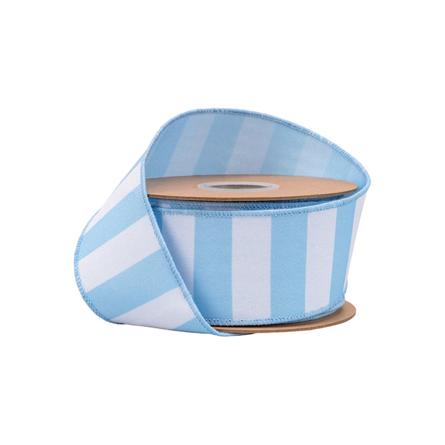 This 2 1/2" Wired Ribbon (Light Blue Horizontal Stripe w/ Blue Backing) — ideal for coastal decor