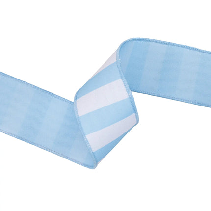 2 1/2" Wired Ribbon, light blue horizontal stripe with blue backing, elevates beach wedding styling