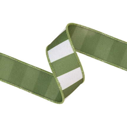 1 1/2" Wired Ribbon | Green Horizontal Stripe w/ Green Backing| 10 Yard Roll LaRibbons and Crafts