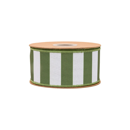 This 2 1/2" Green Horizontal Stripe Wired Ribbon Green Backing — works for outdoor decor