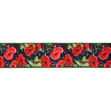 4" Wired Dupioni Ribbon | Poppies on Black w/ Green Backing | 10 Yard Roll LaRibbons and Crafts