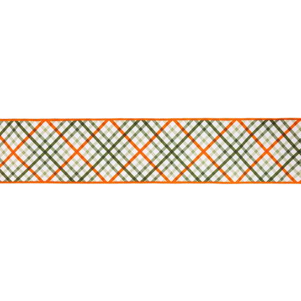 Garden bias plaid 4" wired dupioni ribbon with orange backing, adds a cozy rustic touch to autumn table settings