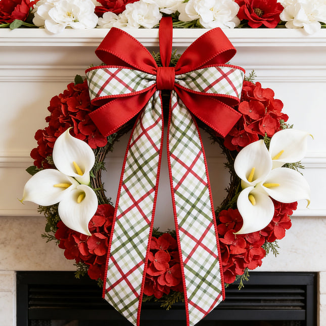 2 1/2" Wired Dupioni Ribbon | Garden Bias Plaid w/ Red Backing | 10 Yard Roll