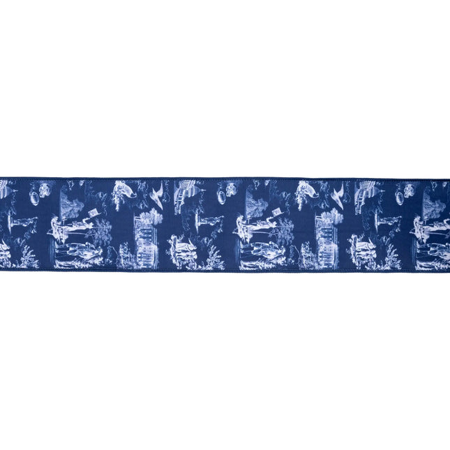4" Wired Dupioni Ribbon | Patriotic Toile w/Blue Backing | 10 Yard Roll LaRibbons and Crafts