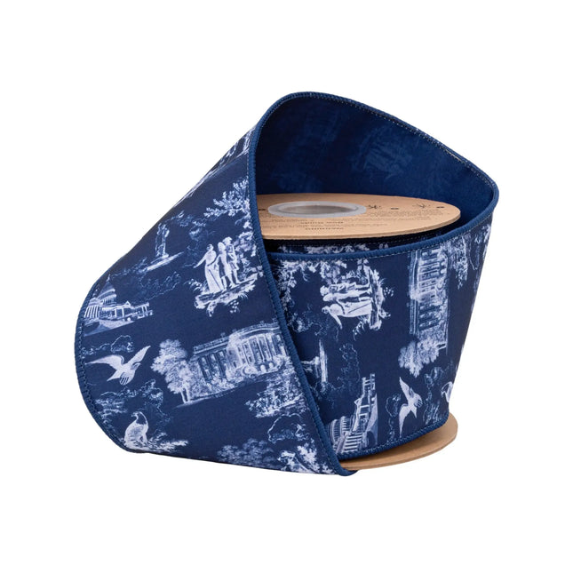 4" Wired Dupioni Ribbon | Patriotic Toile w/Blue Backing | 10 Yard Roll LaRibbons and Crafts