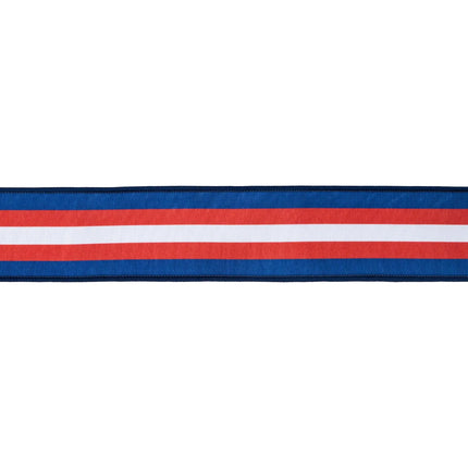 Medium width USA color striped wired ribbon blue wired trim ideal for Memorial Day gift bows