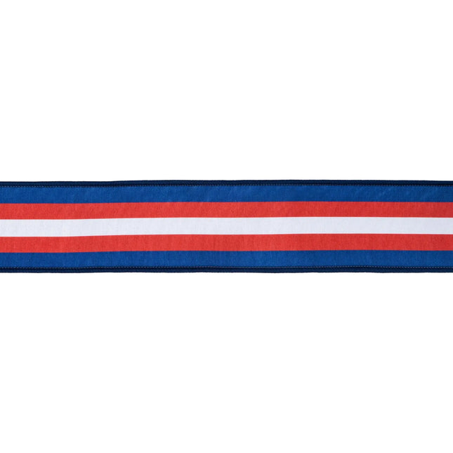 2 1/2" Wired Dupioni Ribbon | Red/White/Blue Center Stripe w/ Blue Backing | 10 Yard Roll LaRibbons and Crafts