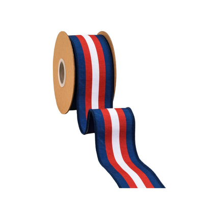 Red white blue center stripe dupioni ribbon roll matching deep blue reverse perfect for patriotic basket wrapping 