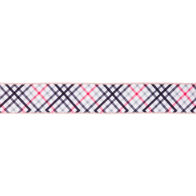 2 1/2" Wired Dupioni Ribbon | Bias Cut Pink and Black Plaid w/ Pink Backing | 10 Yard Roll LaRibbons and Crafts